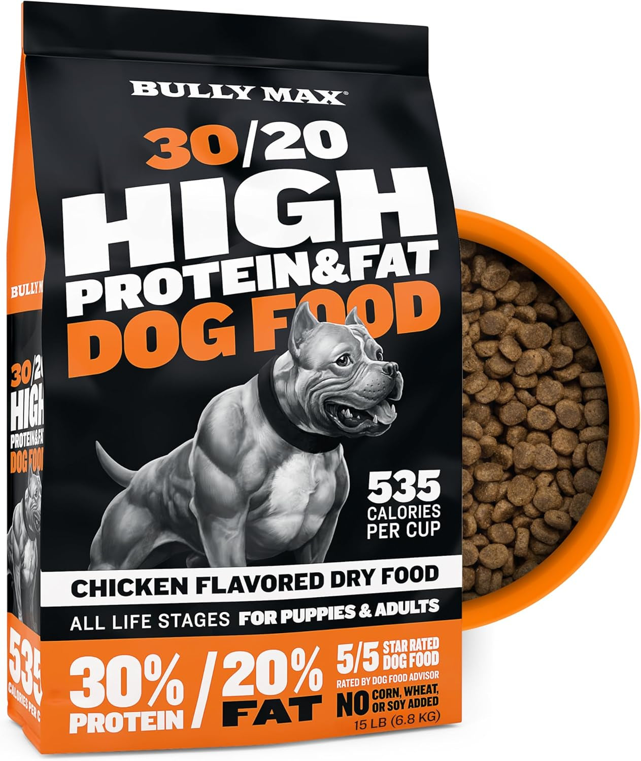 Dry Dog Food for Adults & Puppies - High Protein & Fat for Muscle & Weight Gain - High Performance Dog Food Supplements - Small & Large Breed Dogs (535 Calories per Cup), Chicken, 15Lb Bag