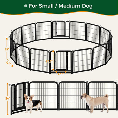 Dog Playpen Outdoor, 24 Inch 16 Panels Dog Pen Indoor Heavy Duty Puppy Exercise Pen Metal Pet Fence for RV Camping/Yard/Garden